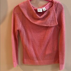 Elegant Pink Crocheted Cowl Neck Sweater w/attached camisole